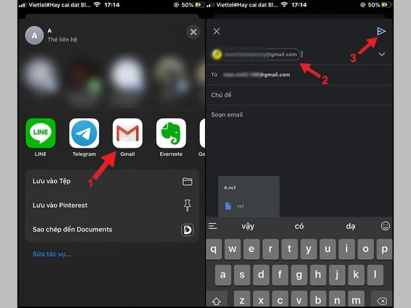 Gửi số liên lạc qua email