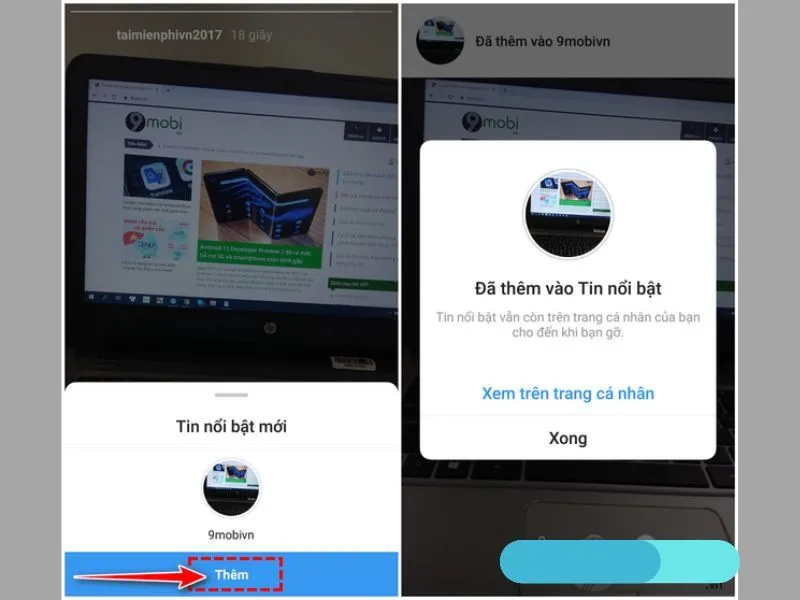 Hoàn thành Cách lưu trữ tin trên instagram khi chưa đủ 24h