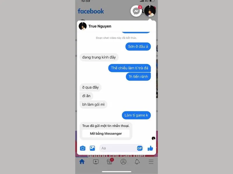 mỗi một cuộc trò chuyện sẽ là 1 bóng chat