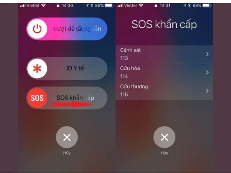 Cuộc gọi khẩn thành công hay nhấn nút Nguồn với thời gian phù hợp