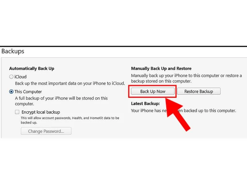 Chọn phần Backups để có Cách mở khóa iPhone khi quên mật mã