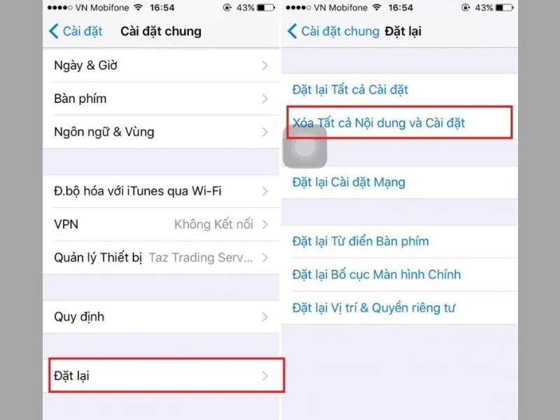 Đặt lại iPhone để giải phóng, nâng cấp dung lượng