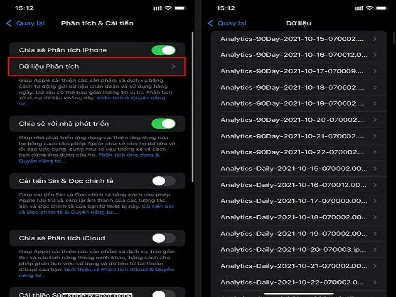 Cách nhận biết iPhone đã qua sửa chữa kiểm tra mục “Dữ liệu phân tích”