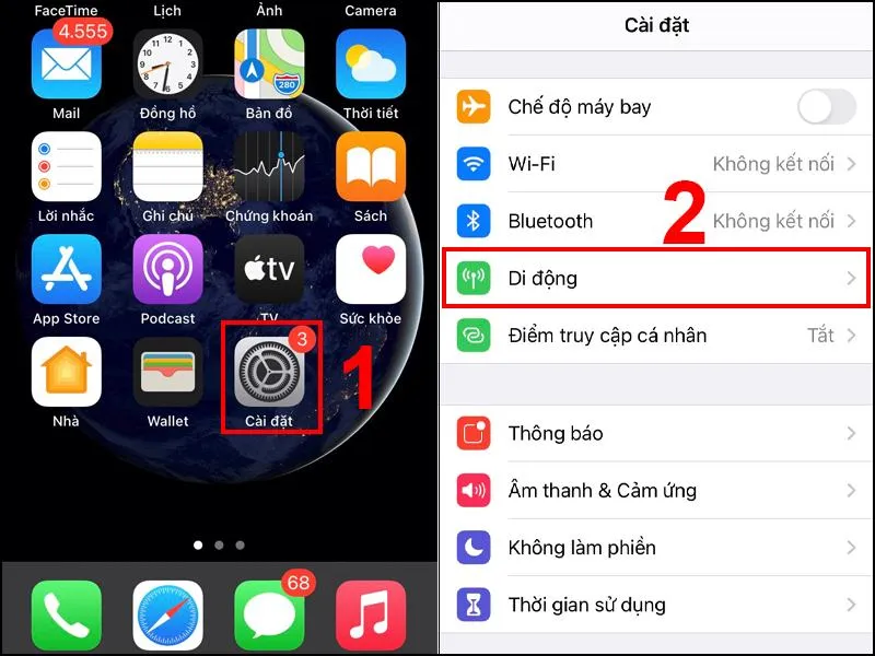 Chọn mục “Di Động”