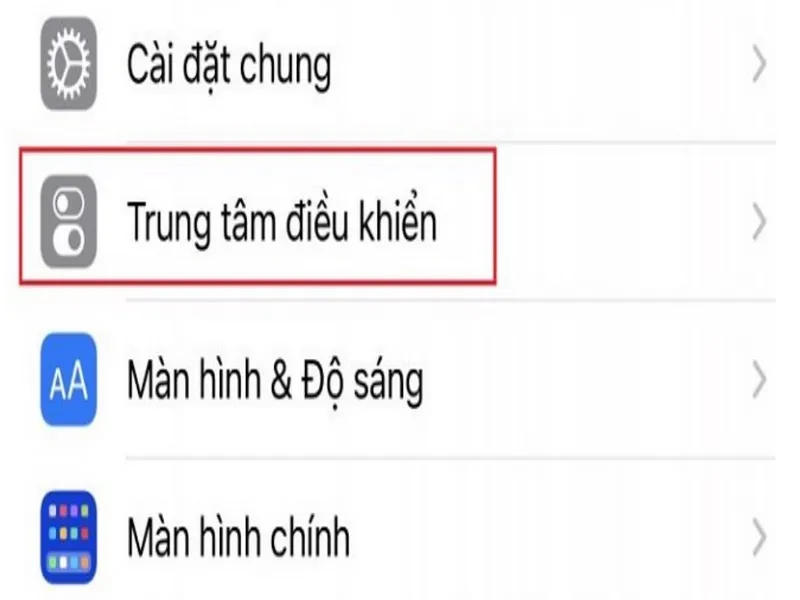 Nhấn chọn vào mục “ Trung tâm điều khiển”
