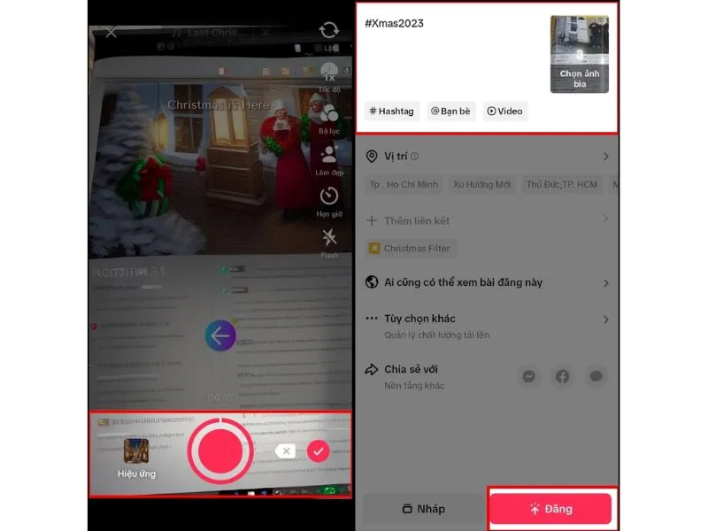 Chọn ảnh và nội dung cần đăng Tiktok Christmas Filter