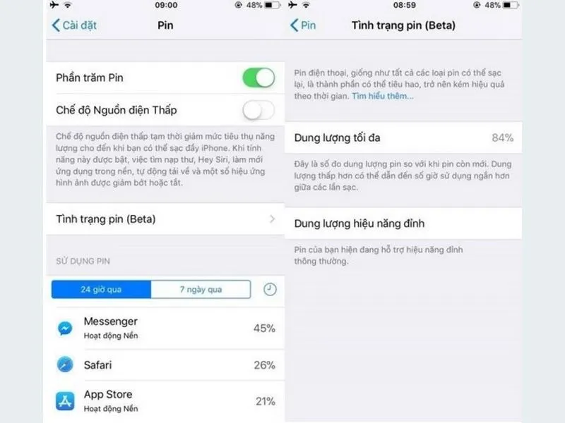 Check tình trạng sạc pin 