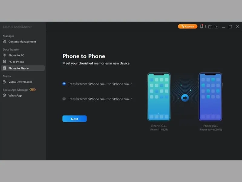 Di chuyển dữ liệu qua thiết bị iPhone mới 