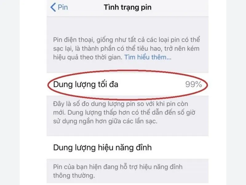 Thay pin Xs báo bảo trì khi % giảm