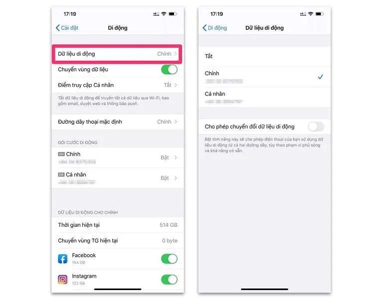  Cách sử dụng iPhone 12 Pro Max - Chọn SIM để sử dụng dữ liệu truy cập mạng