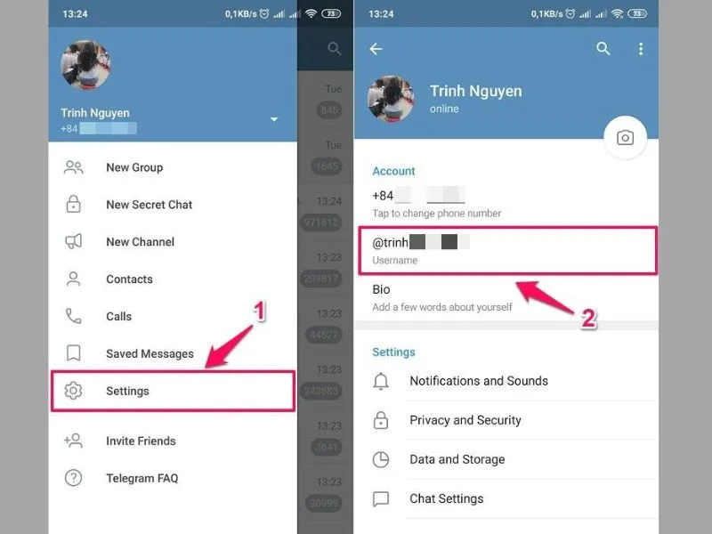 Lấy một username trên Telegram