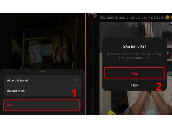 Cách sử dụng Threads Instagram - Chọn nút “Xóa” như hình