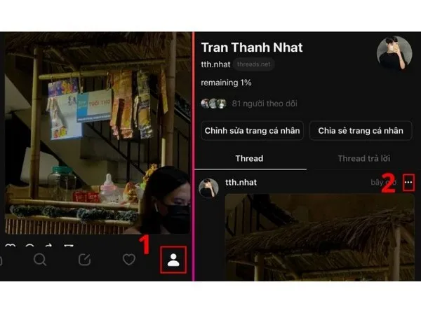 Chọn dấu ba chấm trên trang cá nhân Threads