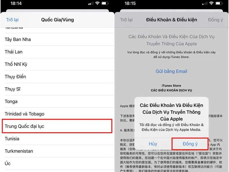 Chọn khu vực là “Trung Quốc đại lục”