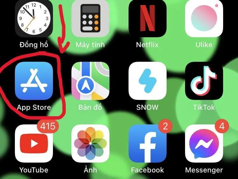 truy cập vào ứng dụng cửa hàng “Appstore”