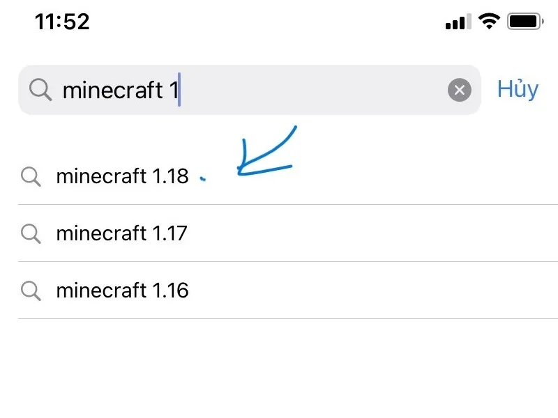 Kích chọn vào ô tìm kiếm, gõ từ khóa “Minecraft 1.18”