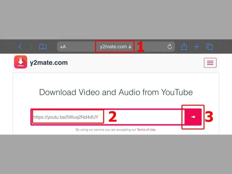 Chèn link Youtube vào website của y2mate để tải nhạc về iPhone