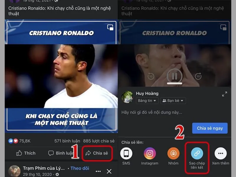 Chọn và lấy liên kết của video trên Facebook bạn muốn tải về