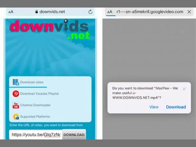 tai video tren safari ve iphone qua downvids
