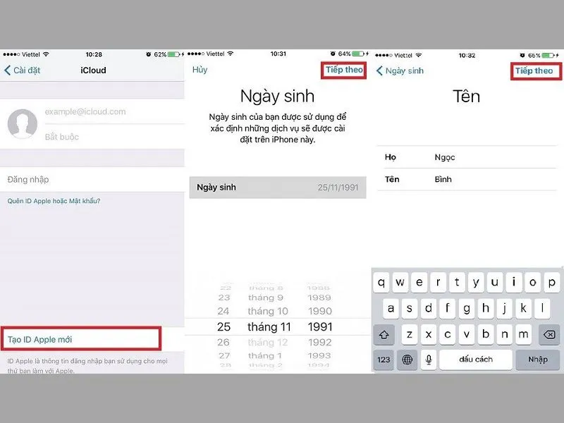 Các bước tạo iCloud cho iPhone 6s và 6s Plus trong Cài đặt điện thoại