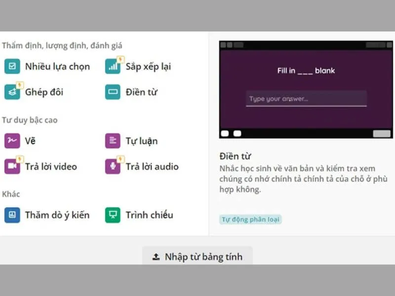 Lựa chọn dạng câu hỏi