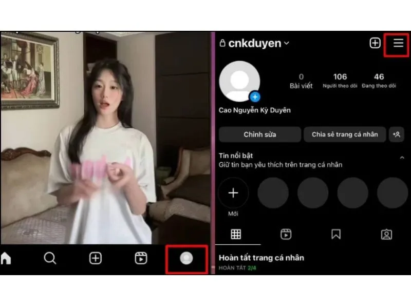 Chọn vào ba dấu gạch ngang