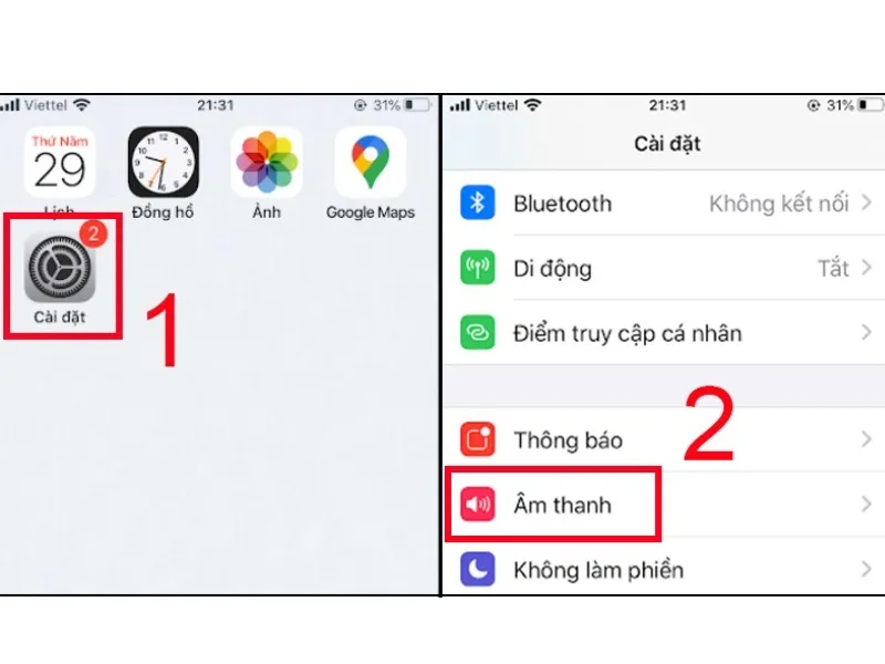 Phần cài đặt trên iPhone