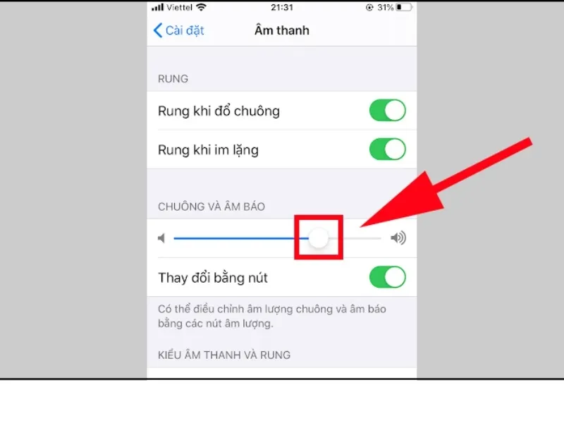 Cửa sổ “Chuông và âm báo” trên iPhone