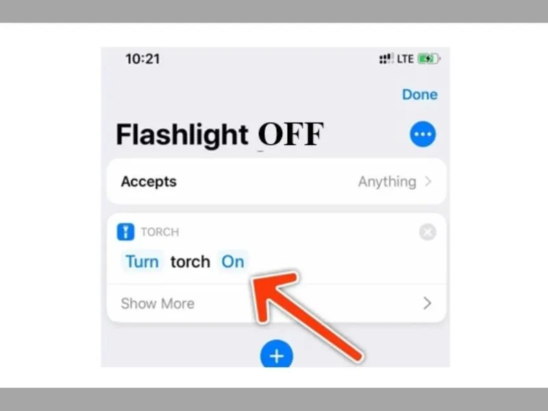 Hãy đổi tên phím tắt thành “Flashlight off” 