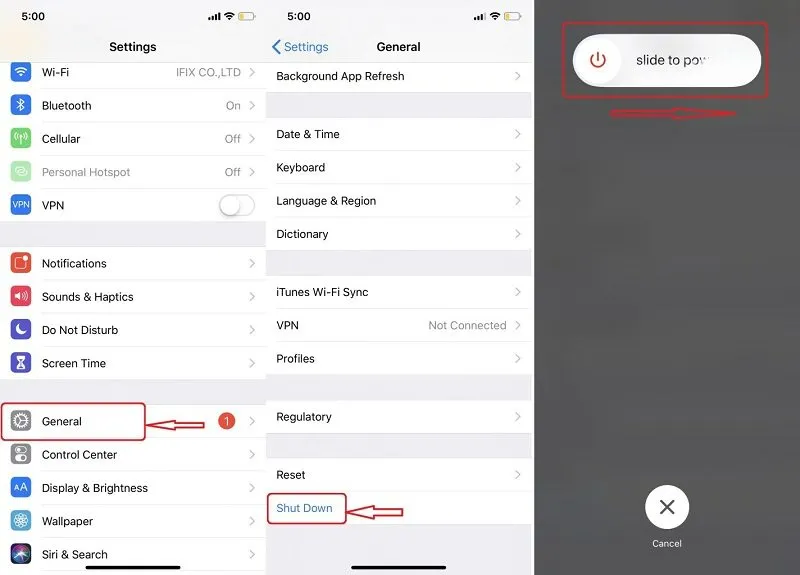 Cách tắt nguồn iPhone Xs bằng ứng dụng Cài đặt
