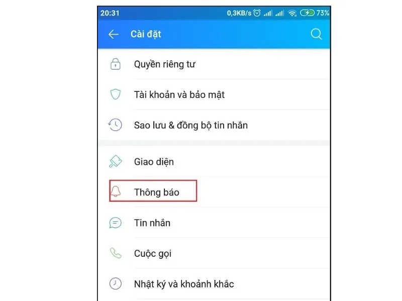 Cửa sổ “Thông báo” trên Zalo