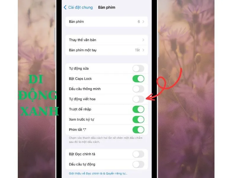 Click vào mục “Tắt tự động viết hoa” tren thiết bị