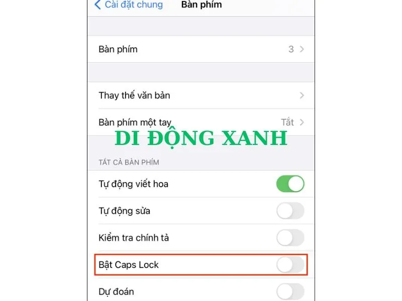 Cách tắt viết hoa trên bàn phím điện thoại iPhone - Chọn vào mục “Caps Lock” để mở lại tính năng