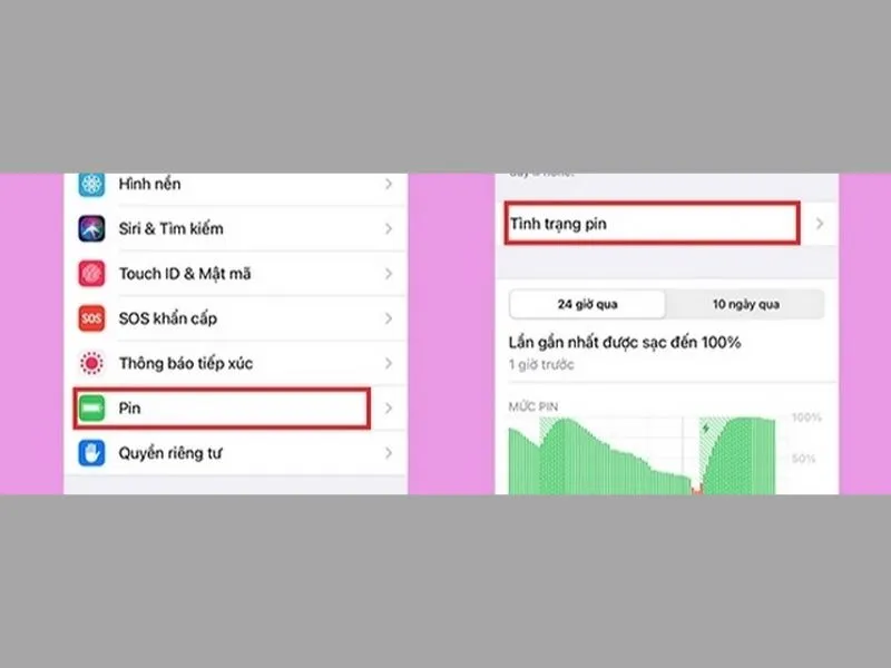 Kéo xuống và chọn vào mục pin