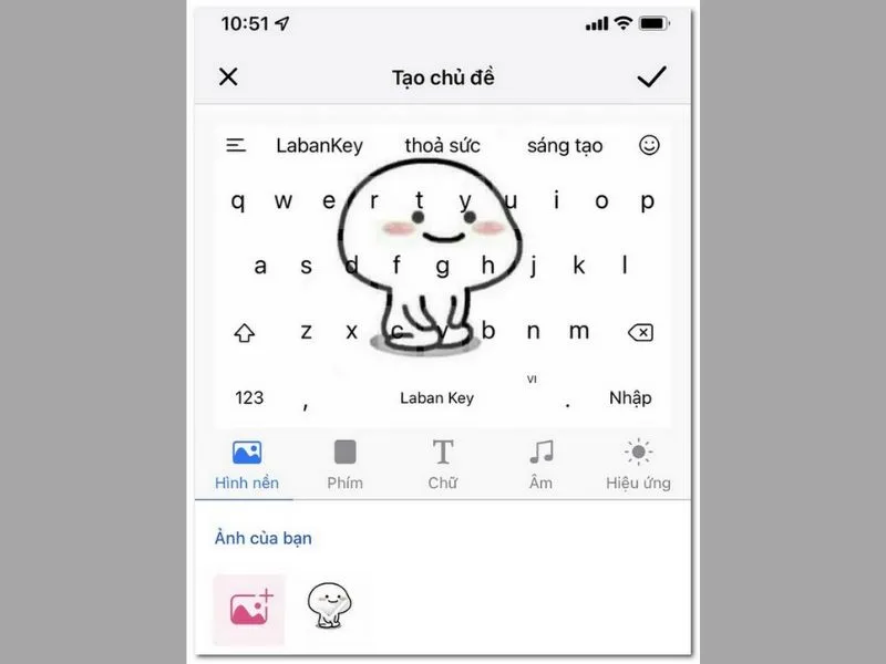 Hình nền bàn phím sau khi thay đổi