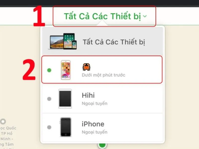 Lựa chọn thiết bị cần tìm và định vị