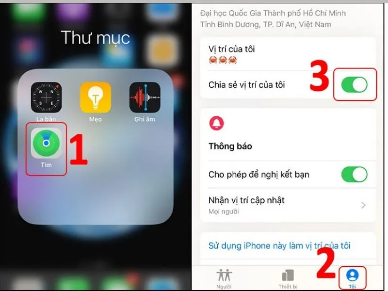 Bật Chia sẻ vị trí của tôi để bật vị trí.
