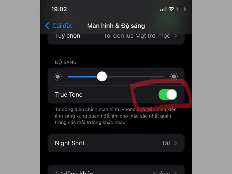 Tắt True Tone