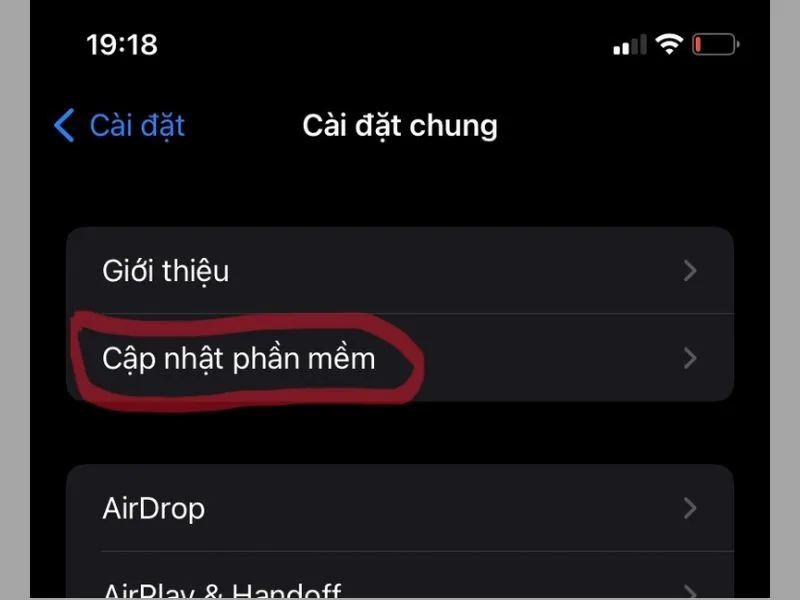 Vào Software update