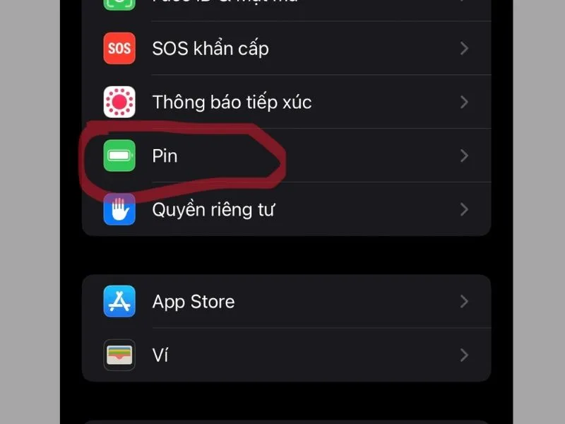 Chọn vào Battery