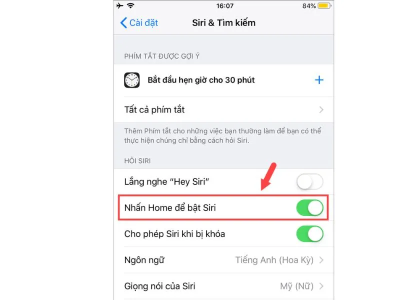 Bật tính năng Siri trên iPhone