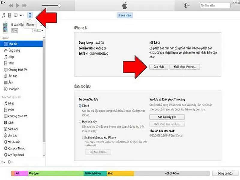 Chọn Update để iphone tiến hành cập nhật