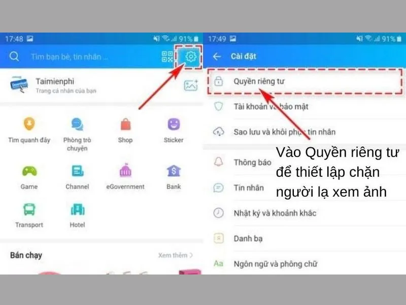 Thiết lập quyền riêng tư