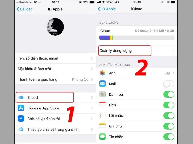Chọn Quản lý dung lượng