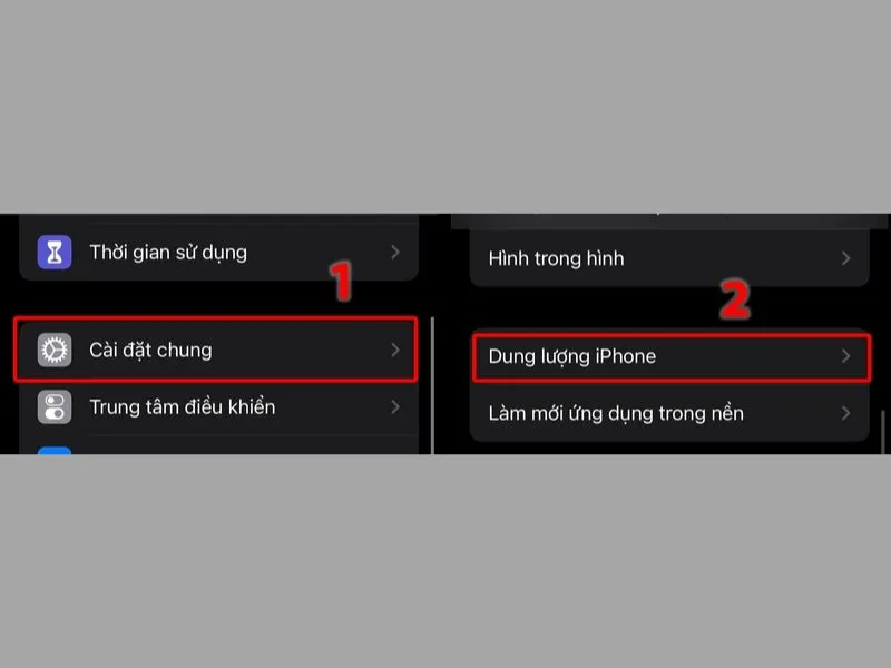 Mở mục quản lý dung lượng trên iPhone của bạn