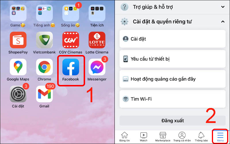 truy cap vao ung dung facebook