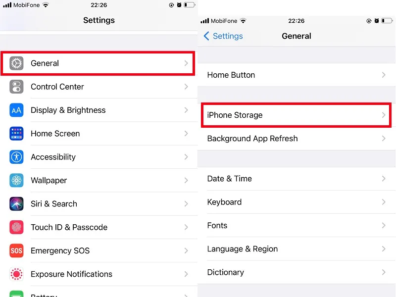 Vào dung lượng iPhone để xóa bộ nhớ đệm facebook trên iphone