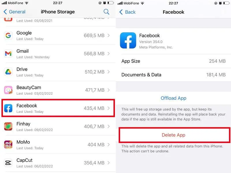 Xóa Facebook và cài đặt lại trên AppStore