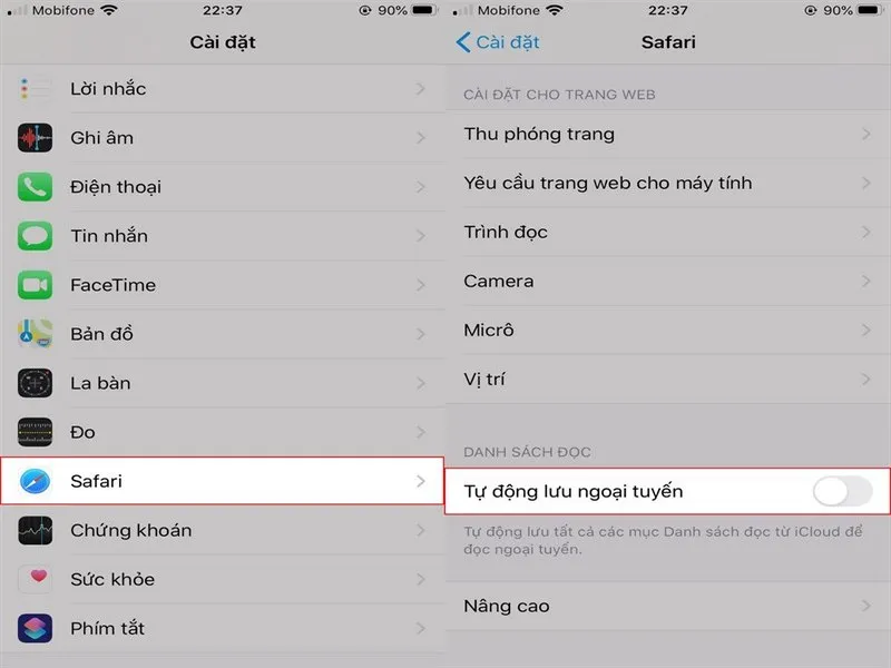 Tắt “Tự động lưu ngoại tuyến” để giải phóng dung lượng bộ nhớ