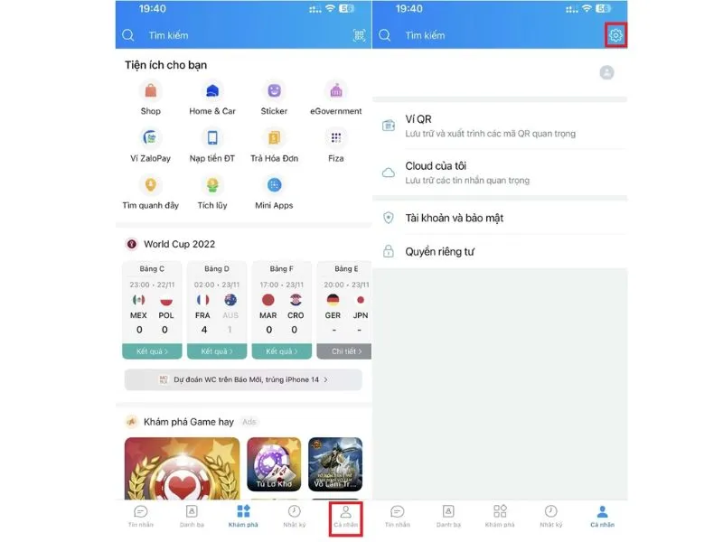 Vào mục “Cá nhân”